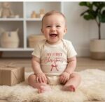 My First Christmas Baby Onesie, Christmas Bow Bodysuit, Coquette Holiday Baby Outfit - Image 2
