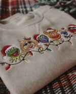 The Muppets Christmas Embroidered Sweatshirt, Kermit Miss Piggy Fozzie Holiday Lights Crewneck - Image 2