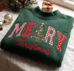 Embroidered Merry Christmas Applique Mock Neck Sweatshirt - Image 4