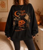 Halloween Trick or Treat Sweatshirt 90s Vintage Spooky Season Crewneck - Image 8