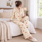Fall Pumpkin Pajama Set, Autumn Floral Long Sleeve Sleepwear, Cozy Harvest Lounge Outfit, Thanksgiving Pajamas - Image 2