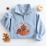 Embroidered Pumpkin Spice Latte Quarter Zip Sweatshirt, Fall Thanksgiving Pullover - Image 3