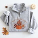 Embroidered Pumpkin Spice Latte Quarter Zip Sweatshirt, Fall Thanksgiving Pullover