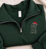 Embroidered Havanese Xmas Lights Quarter Zip Sweatshirt - Image 2