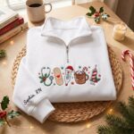 Embroidered Christmas Nurse Quarter Zip Sweatshirt, Christmas Healthcare Sweatshirt - Image 2