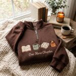 Embroidered Fall Coffee Friends Quarter Zip Sweatshirt, Cozy Reading Sweatshirt - Image 7