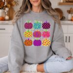Boho Pumpkin Sweatshirt Cute Fall Pumpkin Pattern Sweater Autumn