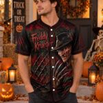 Halloween Horror Baseball Jersey, Nightmare Slasher Button Up Shirt, Claw Mark Spooky Jersey