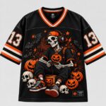 Halloween Skeleton Gamer Jersey, Pumpkin Graphic Sports Shirt