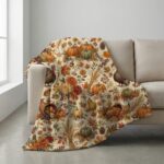 Thanksgiving Turkey Sherpa Blanket  Autumn Pumpkins Cornucopia - Image 4