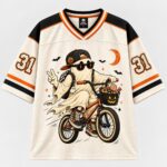 Vintage Ghost Floral Jersey, Halloween Sports Shirt, Gothic Pumpkin Design - Image 2