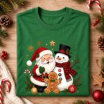Santa Snowman Christmas Shirt, Cute Gingerbread Man Tee, Festive Trio Xmas Top - Image 4