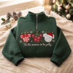 Embroidered Disney Christmas Quarter Zip Sweatshirt, Christmas Mickey Ears Shirt