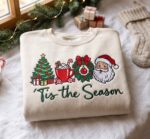 Embroidered Tis the Season Sweatshirt, Cozy Christmas Crewneck, Vintage Holiday Icons Sweater - Image 2