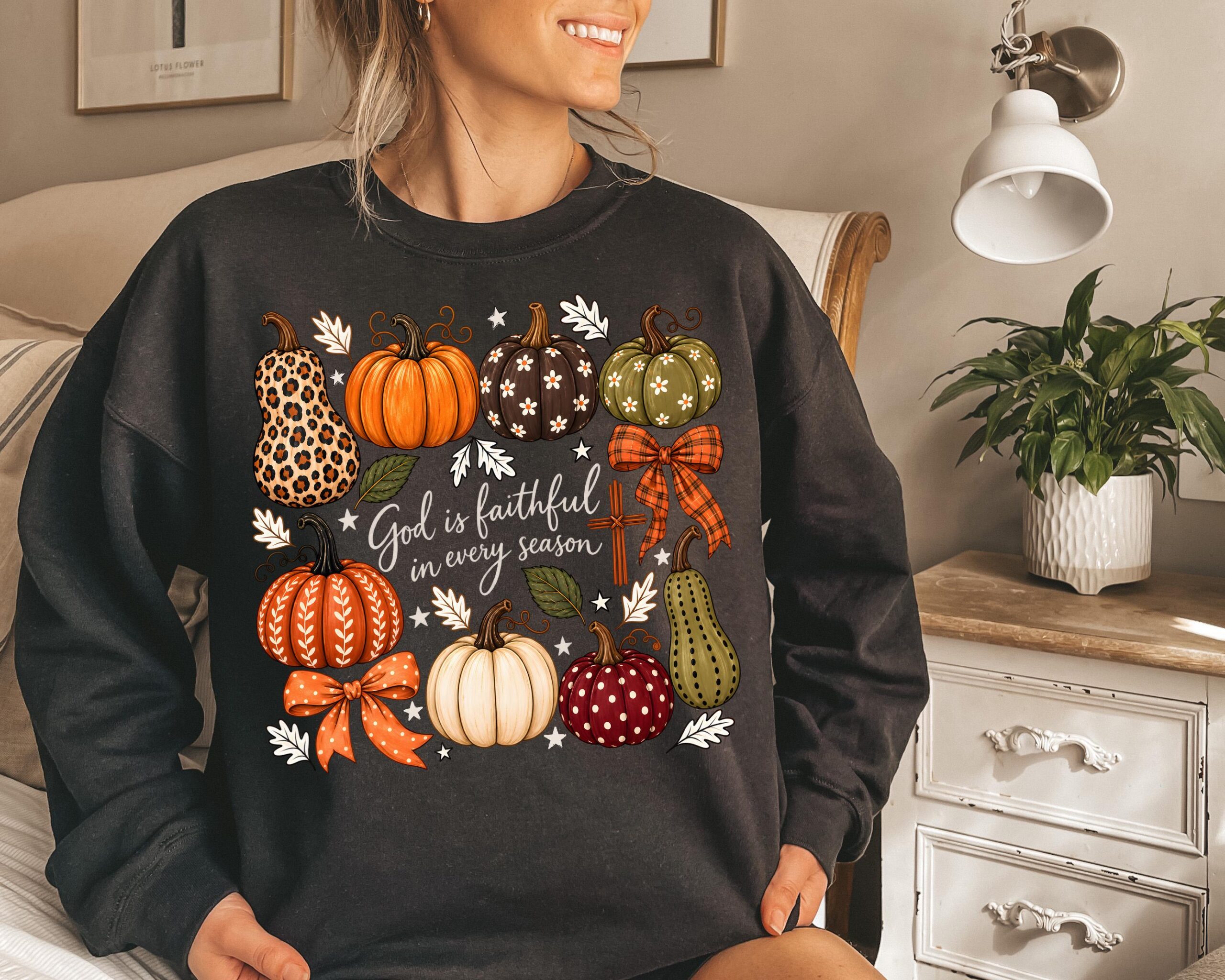 il_fullxfull.8562187194_kh0w God Is Faithful In Every Season Sweatshirt, Christian Autumn Hoodie, Pumpkin Faith Sweatshirt - Image 1