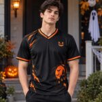 Halloween Shirt, Pumpkin Shirt, Spooky Sports Jersey, Black Orange Jersey - Image 4