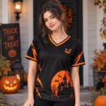 Halloween Shirt, Pumpkin Shirt, Spooky Sports Jersey, Black Orange Jersey - Image 5