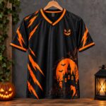 Halloween Shirt, Pumpkin Shirt, Spooky Sports Jersey, Black Orange Jersey - Image 3