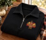 Embroidered Turkey Quarter Zip Pullover Fall Thanksgiving Sweatshirt - Image 2