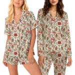 Gingerbread Satin Pajama Set for Women Girls, Christmas Holiday Sleepwear, Festive Short Long Sleeve PJs