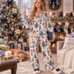 Blue White Nutcracker Christmas Pajama Set, Women’s Holiday PJs, Chinoiserie Christmas Sleepwear - Image 4