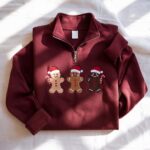 Embroidered Gingerbread Family Quarter Zip Sweatshirt, Christmas Cookie Sweatshirt - Image 5