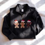 Embroidered Gingerbread Family Quarter Zip Sweatshirt, Christmas Cookie Sweatshirt - Image 3
