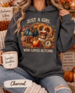 Just a Girl Who Loves Autumn Hoodie, Fall Sweatshirt, Cozy Thanksgiving Hoodie - Image 6