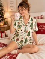 Elf North Pole Holiday Pajama Set for Women, Festive Holiday Sleepwear - Image 2