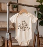 My First Christmas Baby Onesie, Retro Neutral Holiday Bodysuit, First Christmas Outfit, Minimalist Christmas Gift - Image 4