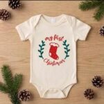 My First Christmas Baby Onesie, Christmas Stocking Infant Bodysuit, Baby First Xmas Outfit