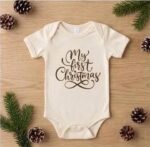 My First Christmas Baby Onesie, Retro Neutral Holiday Bodysuit, First Christmas Outfit, Minimalist Christmas Gift