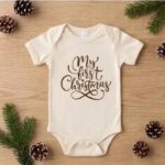 My First Christmas Baby Onesie, Retro Neutral Holiday Bodysuit, First Christmas Outfit, Minimalist Christmas Gift