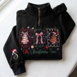 Embroidered Christmas Tree Sweatshirt, Oh Christmas Tree Quarter Zip, Coquette Christmas Shirt - Image 6