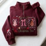 Embroidered Christmas Tree Sweatshirt, Oh Christmas Tree Quarter Zip, Coquette Christmas Shirt - Image 2