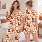 Dog Pajama Set for Women, Fall Dachshund Sleepwear, Autumn Pumpkin Pajamas - Image 5