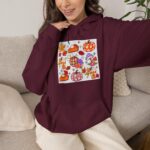 Retro Fall Doodles Hoodie, Unisex Heavy Blend Hooded Sweatshirt