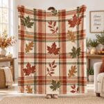 Autumn Plaid Throw Blanket, Cozy Cottage Bedding Accent, Thanksgiving Gift, Autumn Blanket