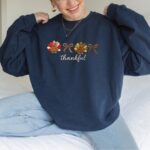 Thankful Turkey Embroidered Sweatshirt, Thanksgiving Crewneck, Cute Turkey Bow Sweater - Image 6