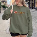 Thankful Turkey Embroidered Sweatshirt, Thanksgiving Crewneck, Cute Turkey Bow Sweater - Image 5