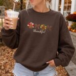 Thankful Turkey Embroidered Sweatshirt, Thanksgiving Crewneck, Cute Turkey Bow Sweater - Image 2