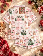 Matching Christmas Pajamas Women, Pink Holiday Sleepwear Set, Bookish Xmas PJs - Image 3