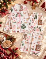 Matching Christmas Pajamas Women, Pink Holiday Sleepwear Set, Bookish Xmas PJs - Image 4