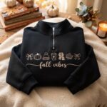 Embroidered Fall Vibes Quarter Zip Sweatshirt, Cozy Autumn Sweatshirt - Image 2