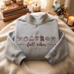 Embroidered Fall Vibes Quarter Zip Sweatshirt, Cozy Autumn Sweatshirt - Image 4
