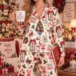Christmas Mahjong Pajama Set, Mahj and Bright Sleepwear, Festive Mahjong PJs - Image 3
