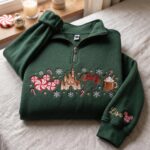 Embroidered Disney Christmas Quarter Zip Sweatshirt, Holiday Mickey & Minnie Castle Pullover - Image 7