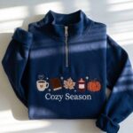 Embroidered Cozy Season Quarter Zip Sweatshirt, Autumn Pumpkin Sweatshirt - Image 3