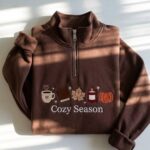 Embroidered Cozy Season Quarter Zip Sweatshirt, Autumn Pumpkin Sweatshirt - Image 2