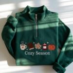 Embroidered Cozy Season Quarter Zip Sweatshirt, Autumn Pumpkin Sweatshirt - Image 4